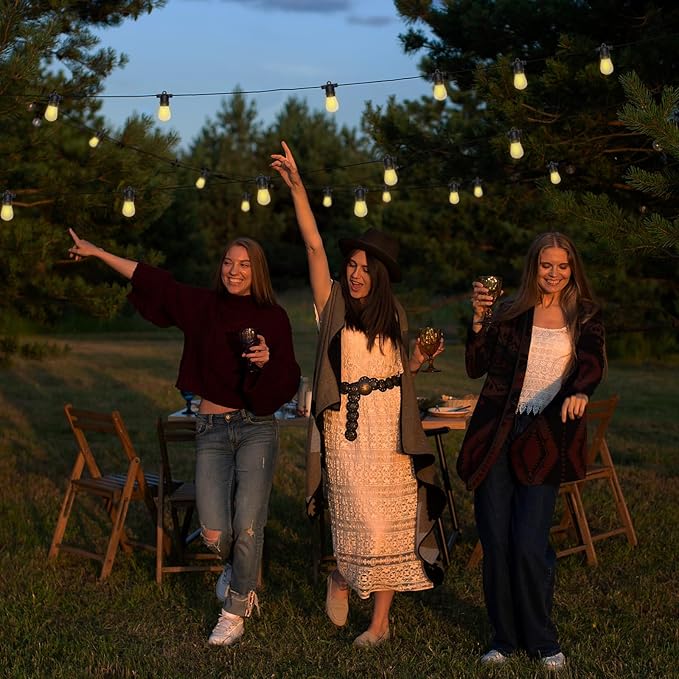 35FT Solar String Lights, 2200K S14 LED Globe Outdoor Lights for Patio with 16 Edison Vintage Shatterproof Bulbs, Connectable Backyard Lights for Bistro, Porch, Cafe