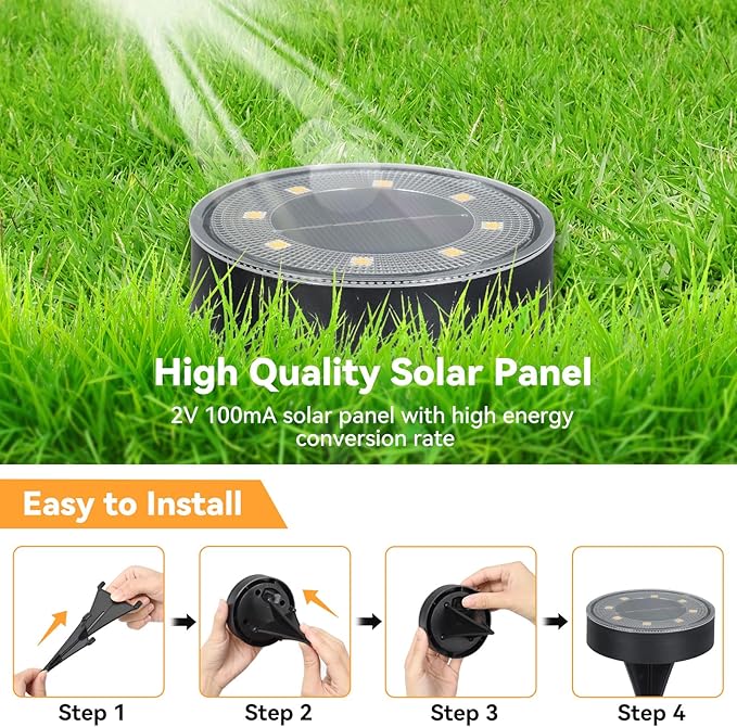 ELUTENG Solar Ground Lights 8 Pack IP68 Waterproof Solar Pathway Lights 8 LED Garden Lights Anti-Rust Outdoor | Lumora
