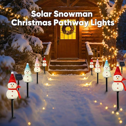Homemory 3 Pack Solar Christmas Snowman Pathway Lights Outdoor Decor, Waterproof Lights Stakes for Winter Yard, Patio, Backyard, Porch, Lawn (Multicolor)