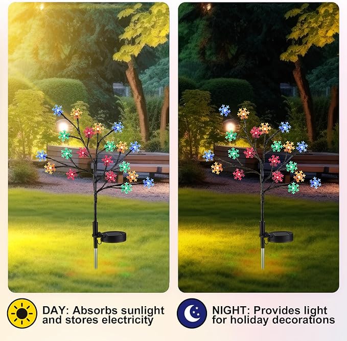 4 Pcs Solar Christmas Snowflake Pathway Lights Outdoor Decorations 8 Modes 80 LED Solar Snowflake Stake Lights Waterproof 28" H Christmas Outside Decor for Garden Walkway Porch Yard