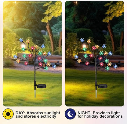4 Pcs Solar Christmas Snowflake Pathway Lights Outdoor Decorations 8 Modes 80 LED Solar Snowflake Stake Lights Waterproof 28" H Christmas Outside Decor for Garden Walkway Porch Yard