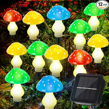 Reginary 12 Pcs Outdoor Lamp Solar Mushroom Light up Garden Mushroom Lights 8 Modes Waterproof Lamp Outside Decor for Holiday Yard Patio Pathway Lawn Ornament(Multicolored,Classic)