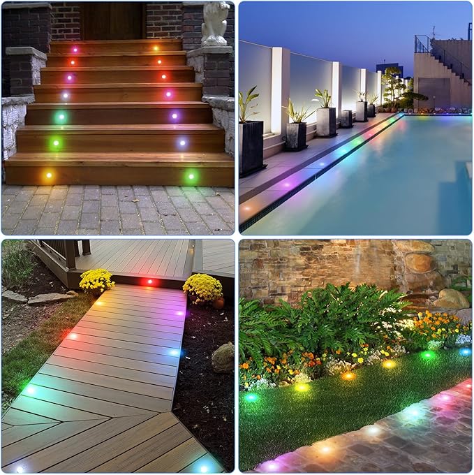 HIBOITEC 10PCS Low Voltage Recessed RGB Deck Lamp φ42mm with Remote Control, LED Deck Lights Kit IP67 Waterproof | Lumora