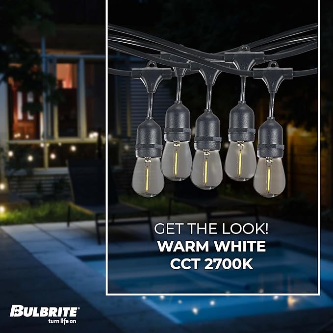 Bulbrite 48-Foot String Light Kit with Clear Shatter Resistant Vintage Style S14 LED Light Bulbs
