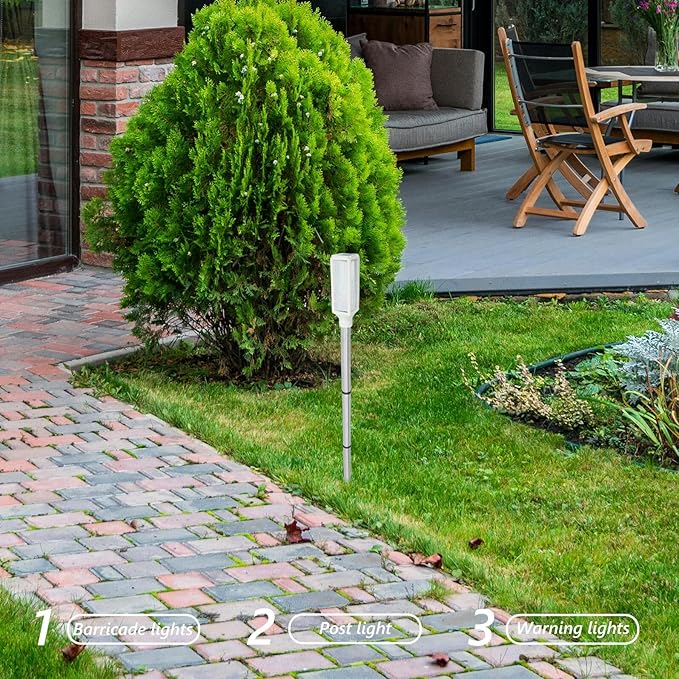 Solar Powered Outdoor Stake Light for Yard and Garden, Waterproof White LED Solar Warning Lamp, Pathway Lawn Driveway Marker for Patio and Backyard Lighting