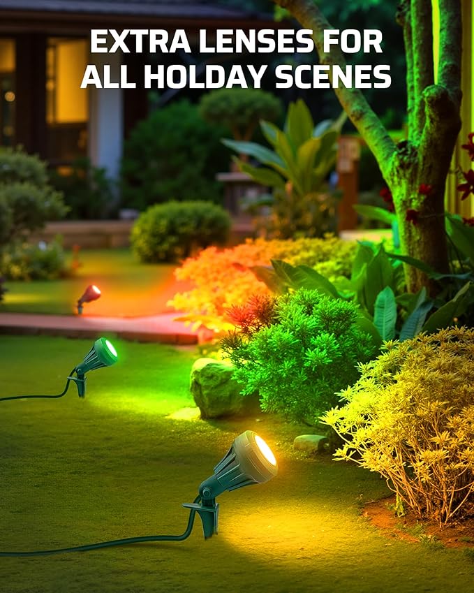 DEWENWILS 120V Spotlight Outdoor, 500LM Waterproof LED Spot Light with 3 Extra Lenses (Red Yellow Green), Landscape | Lumora
