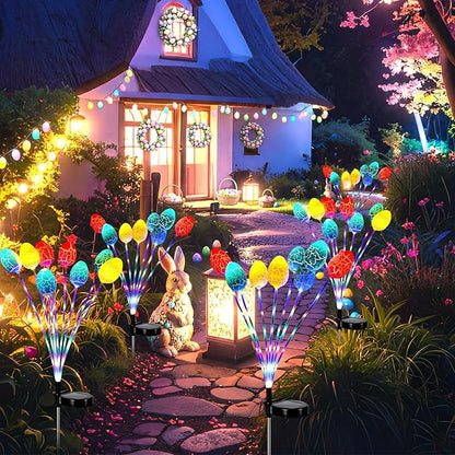 WILLBOND 4 Pack 30 Inch Solar Easter Egg Lights Outdoor Easter Lights 2 Modes Waterproof Solar Stake Light for Pathway Landscape Lawn Yard Porch Patio Spring Decoration