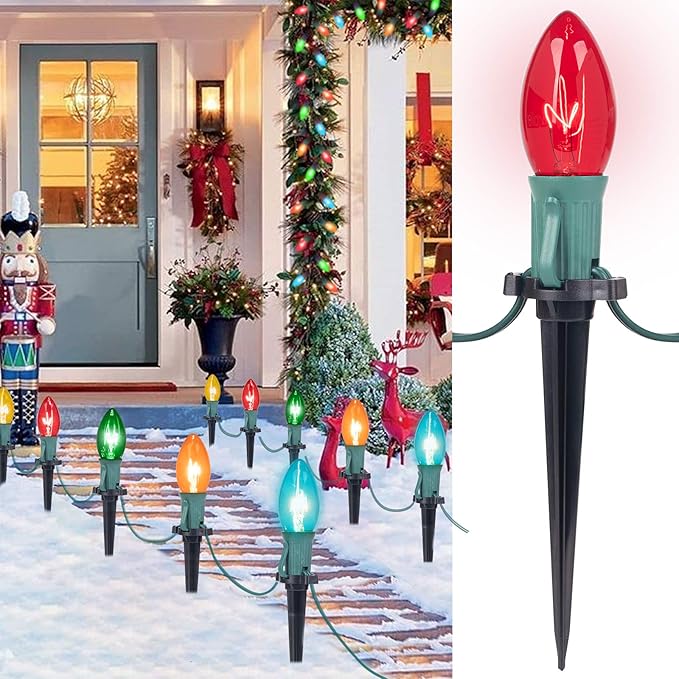 Brightown C9 Christmas String Lights Outdoor, 25.7 Feet 20 Bulbs Pathway Lights Waterproof Replaceable for Indoor Xmas Party Holiday Wedding Commercial Decorations, Multicolored