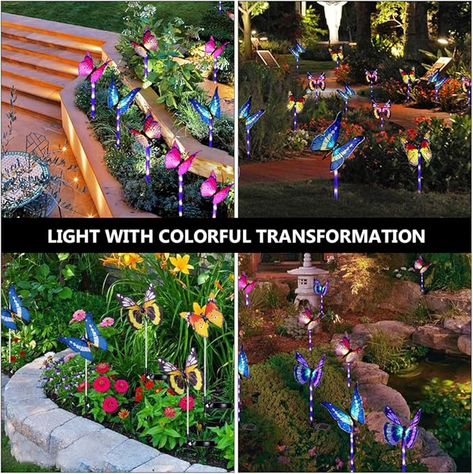 3pcs Solar Fiber Optic Color-Changing Butterfly Garden Lamps Outdoor Waterproof Landscape Pathway Solar Lights for Lawn and Patio Decoration