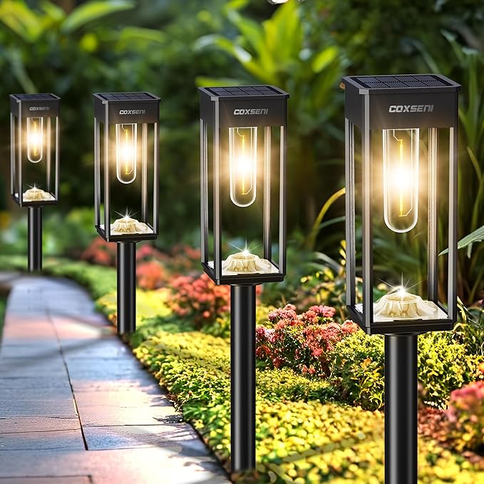 Modern Solar Pathway Lights Warm White 6Pack + 3 Color in 1 Solar Pathway Lights Outdoor 8Pack