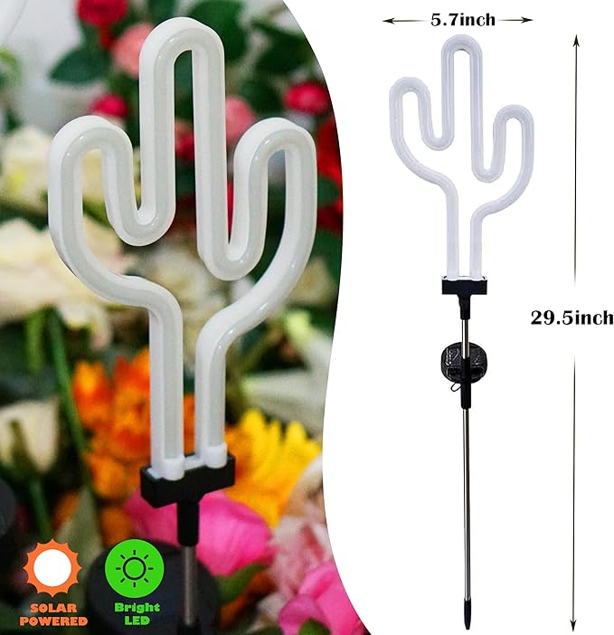 SunKite Cactus Solar Garden Stake Lights - Outdoor Waterproof Neon Lights for Garden, Yard, Lawn, Pathway, Patio | Lumora