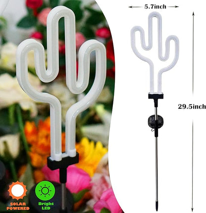 SunKite Cactus Solar Garden Stake Lights - Outdoor Waterproof Neon Lights for Garden, Yard, Lawn, Pathway, Patio, Backyard (2 Pack)