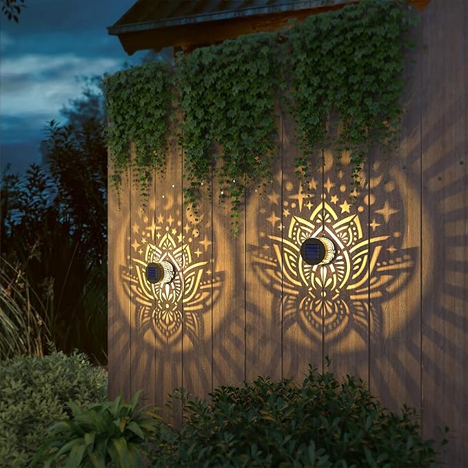 2 Pack Solar Fence Lights Metal Solar Powered Outdoor Wall Deck Lights Lotus Theme Waterproof Fence Light for | Lumora