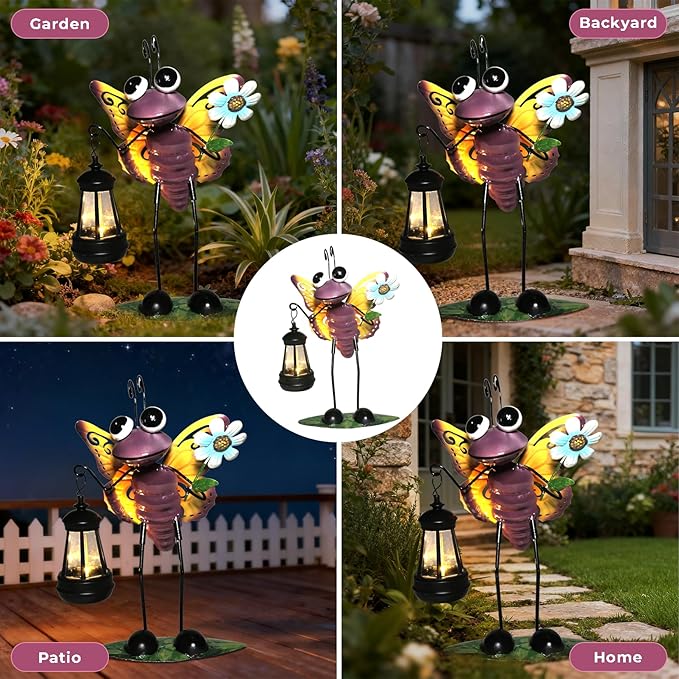 Solar Garden Lights Butterfly Statue with Solar Lantern Lights,18.11in Tall Butterfly Decor Birthday Gifts for Women Mom Grandma,Big Metal Decorative Stakes for Home Decor,Patio,Porch,Yard