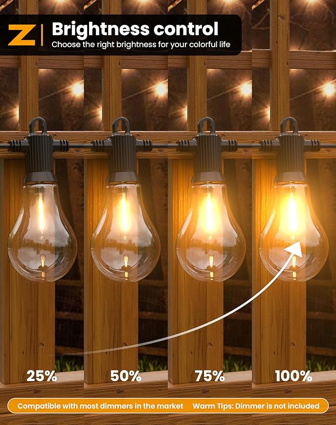 Outdoor String Lights, 50FT LED Patio Lights with 25+2 A45 Vintage Edison Shatterproof Bulbs, Waterproof | Lumora