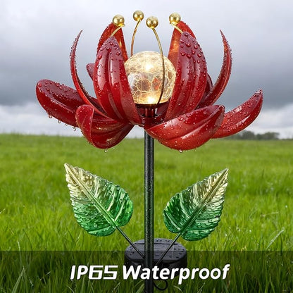 Solar Lights Outdoor Garden Decor, Solar Wind Spinner Yard Decorations Gifts for Outside, Lotus Windmill Pathway with LED Cracked Crystal Ball Waterproof Flower Sculpture for Patio Lawn