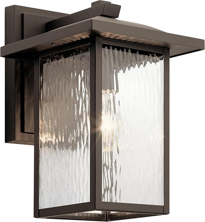 Kichler Capanna 13.25" Outdoor Wall Light in Olde Bronze®, 1-Light Exterior Wall Sconce Porch Light with Clear Water Glass, (13.25" H x 8.5" W), 49925OZ