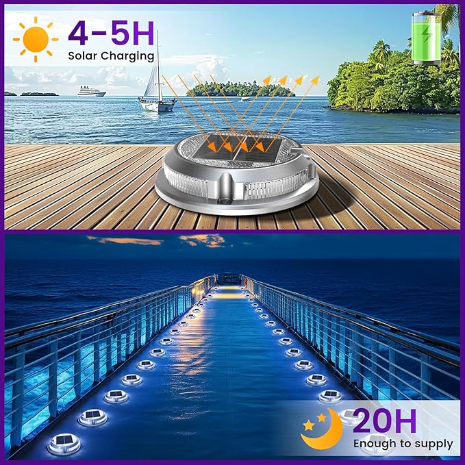 Quntis 12 Pack Outdoor Solar Deck Lights Multicolored - 11 Lighting Modes Aluminum Alloy Solar Driveway Maker - IP68 Outdoor Waterproof Dock Marine Lights for Warning Step Sidewalk Pathway Garden
