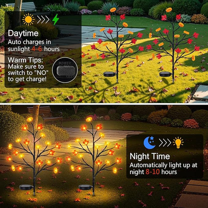 4 Pack Fall Solar Lights Outdoor, 80 LED Maple Pumpkin Stake Lights with 8 Mode, Waterproof Solar Pathway Lights for Garden Patio Yard Fall Outdoor Decor