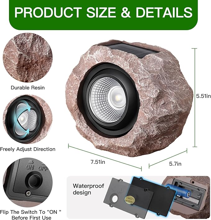 Timeflies Solar Rock Lights Outdoor, 4 Pack Super Bright Solar Spot Lights Outdoor IP65 Waterproof Yard Lights, Auto On/Off Garden Lights for Paths, Sidewalks, Yards, Landscapes, Patios