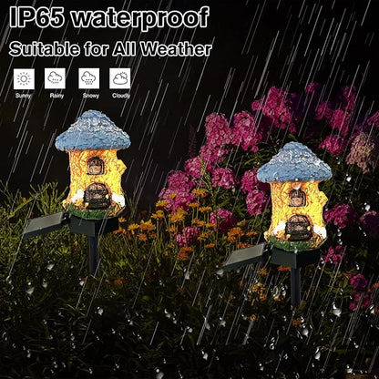 Mushroom Solar Lights Outdoor, Waterproof Fairy Houses Light Mushroom Garden Decor Decorative Solar Powered Garden Stake Lights for Outside Lawn Walkway Patio Yard (Bunkhouse)