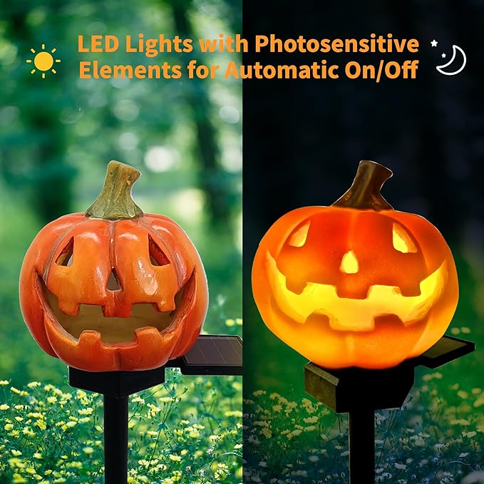QH & Garden Pumpkin Solar Light - LED Waterproof Pumpkin Light for Garden, Balcony, Yard, Lawn, Pathway, Walkway - Garden Solar Powered Outdoor Decor,Stunning Halloween Decorations