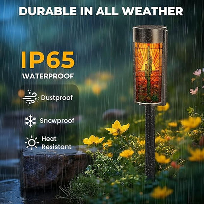 8 Pack Solar Pathway Lights Outdoor Waterproof Vibrant Cactus Desert Sunset Stained Glass Western Border Solar Garden Lights LED Landscape Lighting for Yard Walkway Lawn Garden Decor