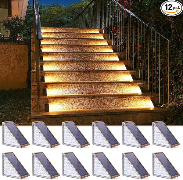NIORSUN Outdoor Stair Lights 12 Pack, Solar Step Lights IP67 Waterproof with 13 Bright LEDs, 3000K Warm White, Auto | Lumora