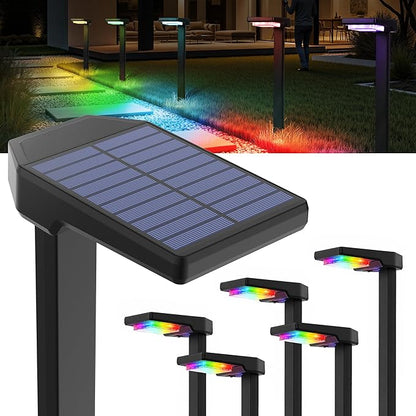 6 Pack Color Changing & Sync Smart Solar Pathway Lights, Solar Lights Outdoor Waterproof, 9 Modes (Warm White/Cool White/RGB) Landscape Lighting for Driveway, Walkway, Garden, Yard, Patio