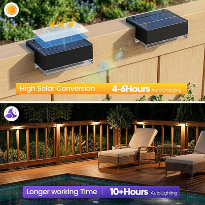 Solar Deck Lights 8 Pack, 3 Color Modes Soft Warm/Natural/Cool Glow, IP65 Waterproof Step Lights for Outdoor Ambiance, Solar Lights for Fence, Deck, Railing, Patio & Backyard Decor (Black)