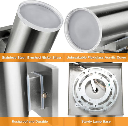 Outdoor Wall Sconce, Waterproof Corridor Wall Light with Stainless Steel 304 and Unbreakable Clear Plexiglass Acrylic Lamp Cover, Brushed Nickel Finished, E26, 13" Height, UL Listed, 1-Pack