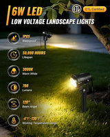 6W 700LM Low Voltage Landscape Lighting, 12V AC/DC 3000K Warm White LED Low Voltage Landscape Lights, IP65 | Lumora