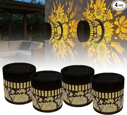Solar Mandala Lights Outdoor Decorative - Waterproof Metal Mandala Solar Wall Lights, Artistic Fence & Step Lights for Garden, Patio, Backyard, Yard & Outdoor Home (4, Sunflower-Warm Light)