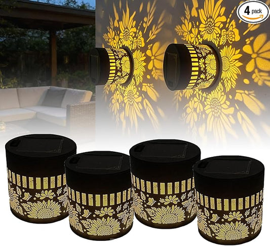 Solar Mandala Lights Outdoor Decorative - Waterproof Metal Mandala Solar Wall Lights, Artistic Fence & Step Lights for Garden, Patio, Backyard, Yard & Outdoor Home (4, Sunflower-Warm Light)