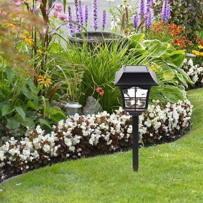2pcs Solar Yard Lights Outdoor Waterproof Solar Lawn Lamps Warm White LED Garden Path Lighting for Patio Fence Wall Decor