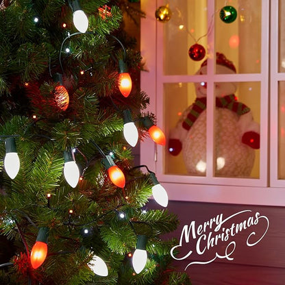 Vintage C9 LED Christmas Lights Outdoor, 100 Feet C9 String Lights with 100 Shatterproof C9 Bulbs, Waterproof Connectable Christmas Tree Lights for Outside Roofline Patio Xmas Decor, Red & Pure White