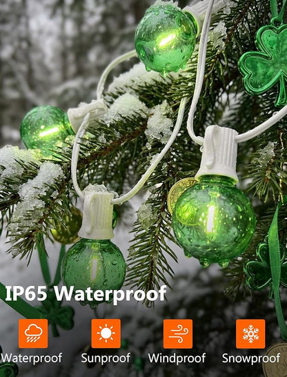 25FT G40 LED Outdoor Globe String Lights, Outdoor St. Patrick's Day Decorations Lights with 27 Shatterproof Clear Green Bulbs, Hanging Patio Lights Waterproof for Irish-themed Party Backyard Garden