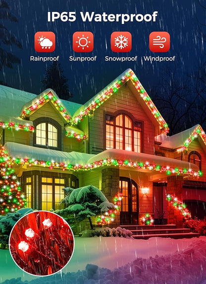 Minetom Solar Christmas Lights Outdoor Waterproof, 2 Pack Total 80FT 200 LED Solar Lights with 8 Modes, Solar Christmas Light Outdoor Decoration, Solar String Light for Outside Tree,Red Green & White