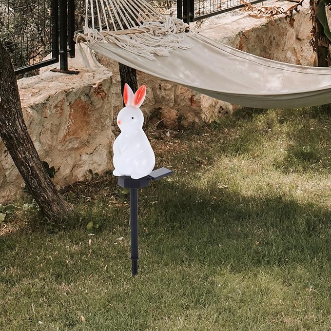 SUPVOX Easter Solar Rabbit Floor Lamp Solar-Powered Decorative Garden Light with Ground Stake Waterproof Outdoor Yard Lighting for Festive Atmosphere