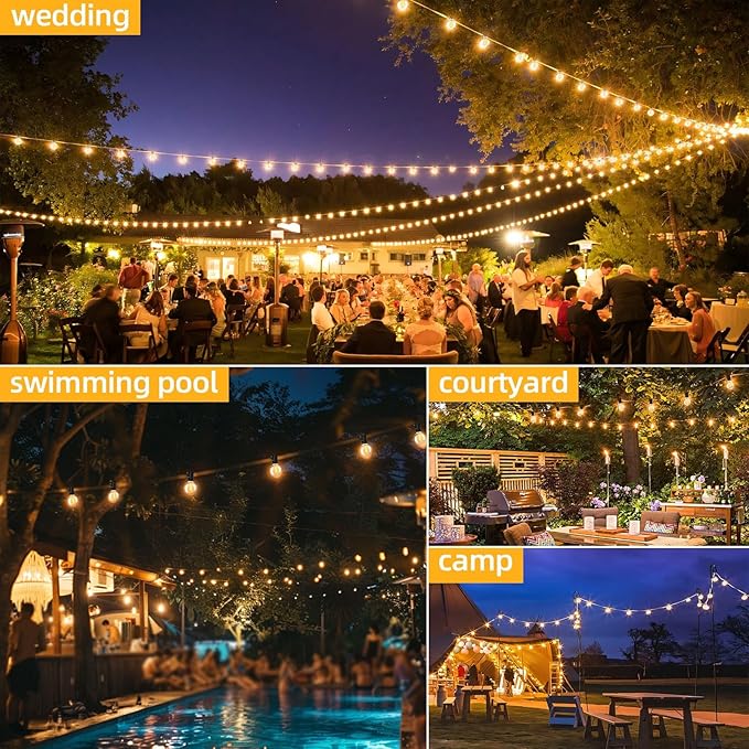 100FT G40 LED Outdoor String Lights with 50 Shatterproof Bulbs + 2 Spares, E12 Socket, 2700K Warm White | Lumora