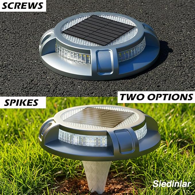 SIEDiNLAR Solar Driveway Lights Outdoor 4 Modes 40 LEDs Marine Dock Light Deck Driveway Markers Waterproof for Garden Step Ground Walkway Pathway Yard, Blue/White Dynamic Lighting (1 Pack)
