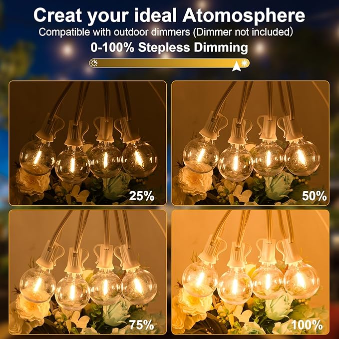 100ft 2-Pack Outdoor String Lights,Dimmable G40 LED String Lights with 52 Shatterproof Clear Bulbs UL Approval | Lumora