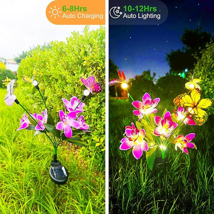Solar Garden Lights, 4 Pack Solar Flower Lights Outdoor Waterproof, Swaying Butterfly with Flowers, Garden Decoration for Flower Bed Yard Patio, Gift for Mom Christmas
