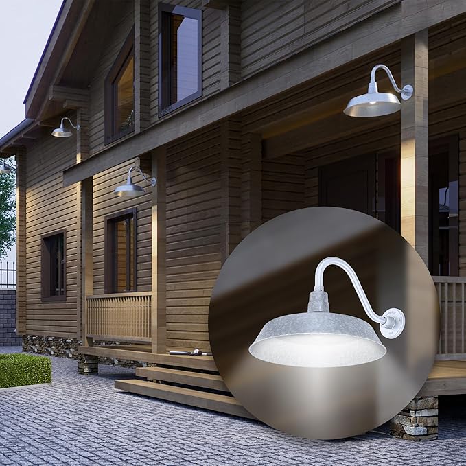 17in. Galvanized Finish Outdoor Gooseneck Barn Light Fixture with 14.5 in. Long Extension Arm - Wall Sconce | Lumora