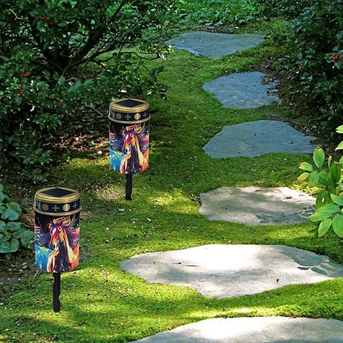 Colorful Horse Solar Garden Lights Outdoor Decorative Solar Stake Lights Landscape Lights Cemetery Decorations for Grave Lights Decorate Lawn, Patio, Fence, Backyard