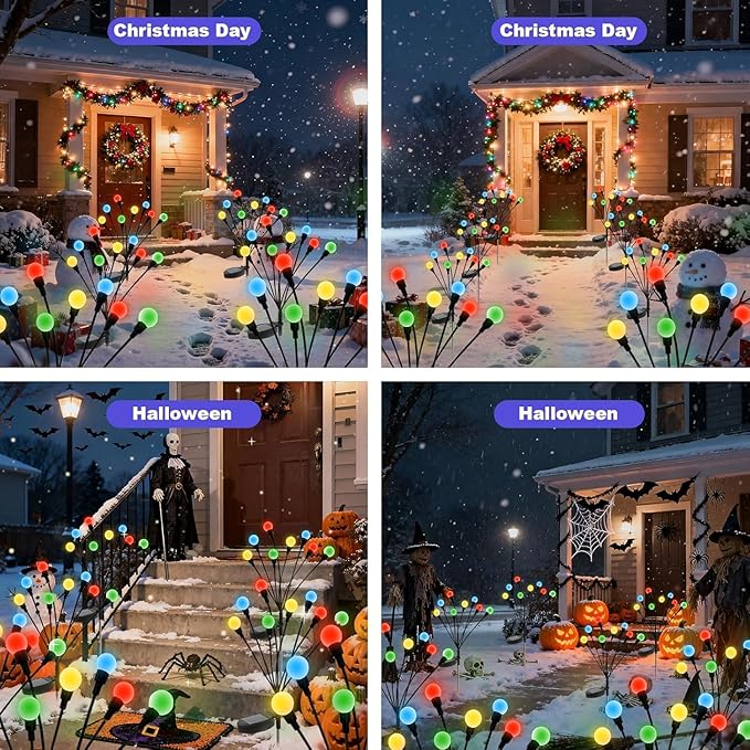 Solar Garden Lights Outdoor - 12 Pack 96LED Solar Powered Waterproof Firefly Lights for Yard Patio Lawn Pathway Decor, Multicolor Changing RGB Swaying Glow, Unique Gifts for Women & Plant Lovers
