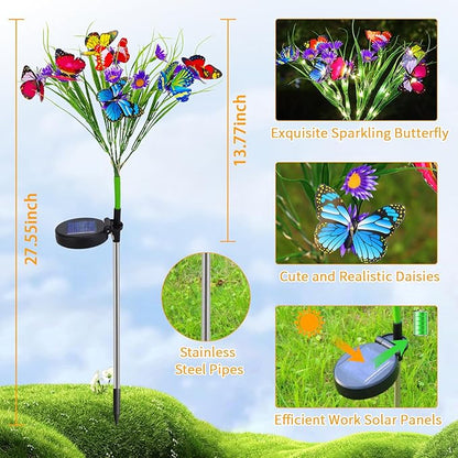 Solar Garden Lights, 2 Pack 84LED 14 Butterfly 28 Daisy Flower Solar Powered Lights IP65 Waterproof Stake Lights Outdoor Landscape Lights for Yard Patio Lawn Gift for Women (Purple-1)