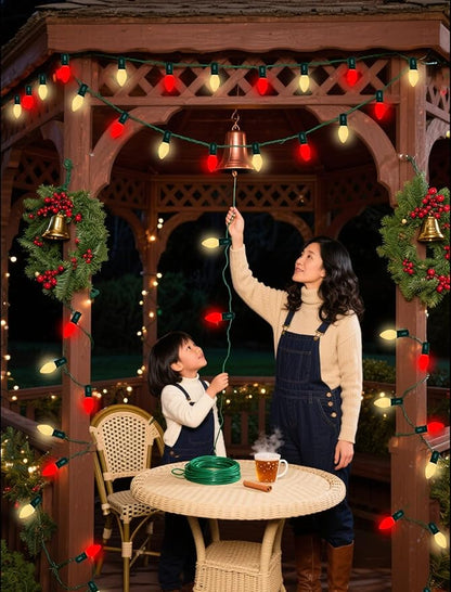 25FT C7 LED Christmas Lights Outdoor, Vintage Red and White Christmas String Lights with 27 Bulbs (2 Spare), UL Listed Waterproof Plug-in Patio Lights for Tree Yard Party Xmas Decoration