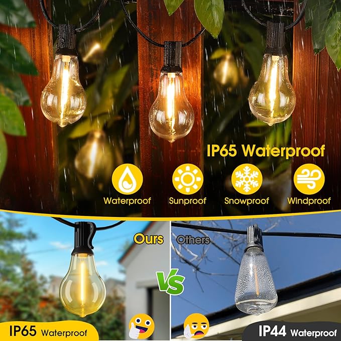 200FT(2x100FT) Outdoor String Lights, LED Patio Lights with 63 Waterproof Shatterproof A39 Dimmable Bulbs(3 Spare) | Lumora