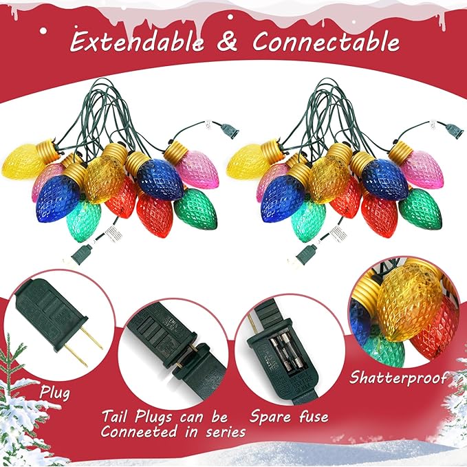 16FT Jumbo Christmas Lights,C7 Jumbo Xmas String Light Christmas Outdoor Decorations Lights with 10 Large Diamond | Lumora